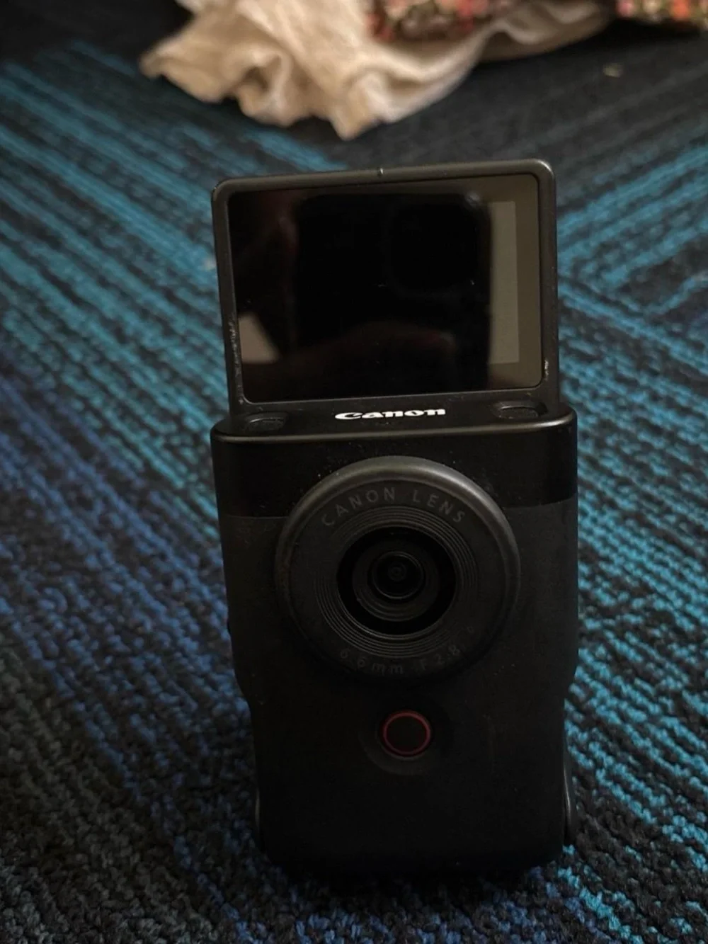 Canon Black Compact Camera with Red Button Accent